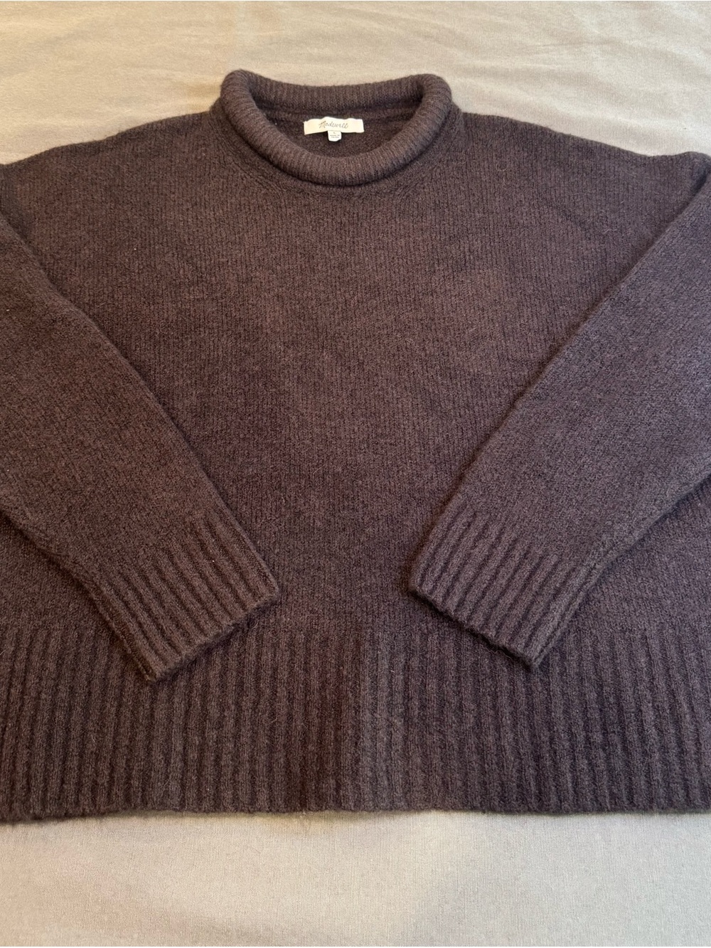 Madewell Women's Roll Neck Sweater | Dark Brown | Long Sleeve Knit Pullover | Lg